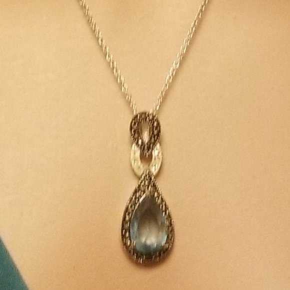 NWOT Plated Topaz Sterling Silver and Marcasite Teardrop Necklace,earrings - Picture 9 of 12